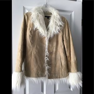 Soft leather faux fur trimmed jacket
